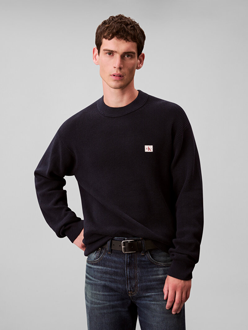 Calvin Klein Lacivert Renkli Erkek Cotton Waffle Kazak