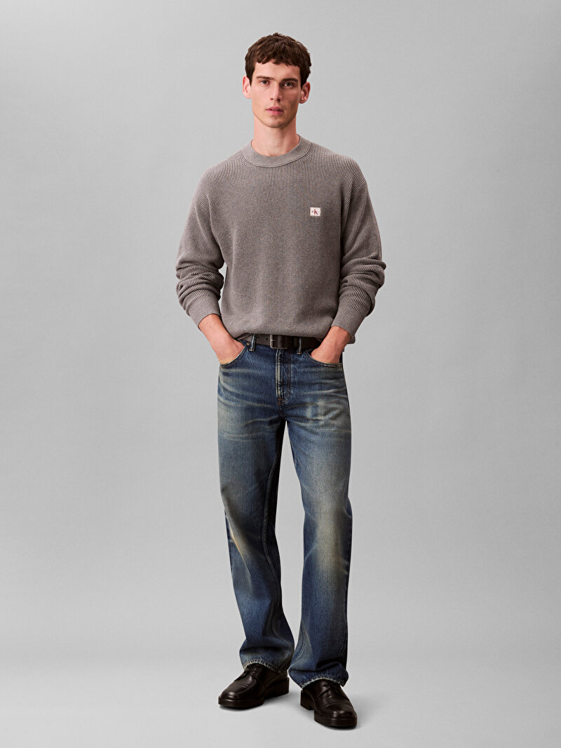 Calvin Klein Gri Renkli Erkek Cotton Waffle Kazak