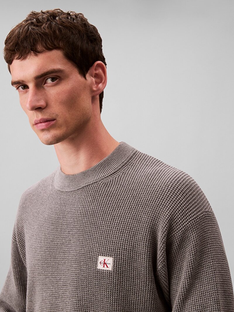 Calvin Klein Gri Renkli Erkek Cotton Waffle Kazak