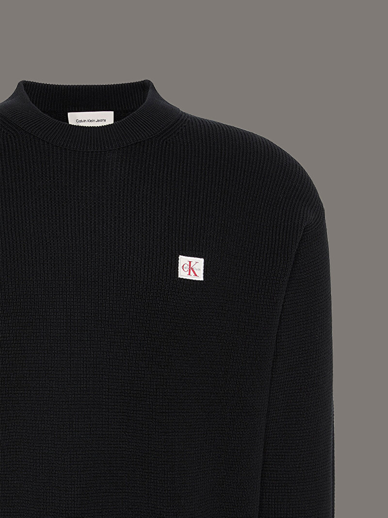 Calvin Klein Siyah Renkli Erkek Cotton Waffle Kazak