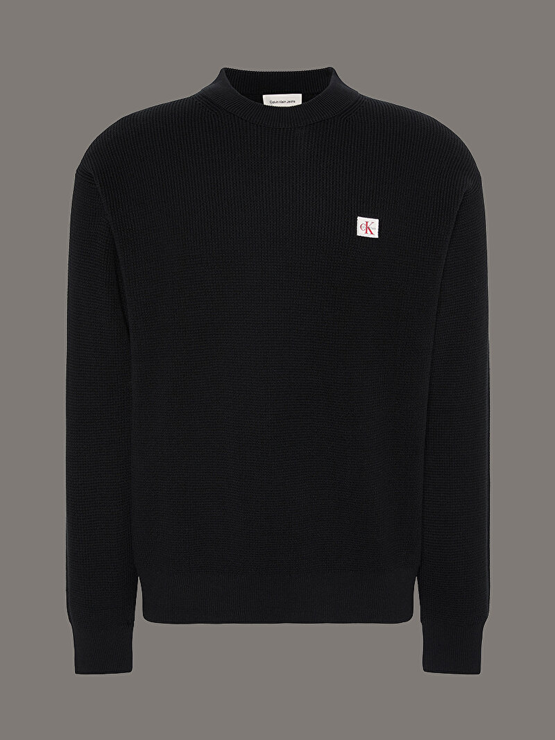 Calvin Klein Siyah Renkli Erkek Cotton Waffle Kazak