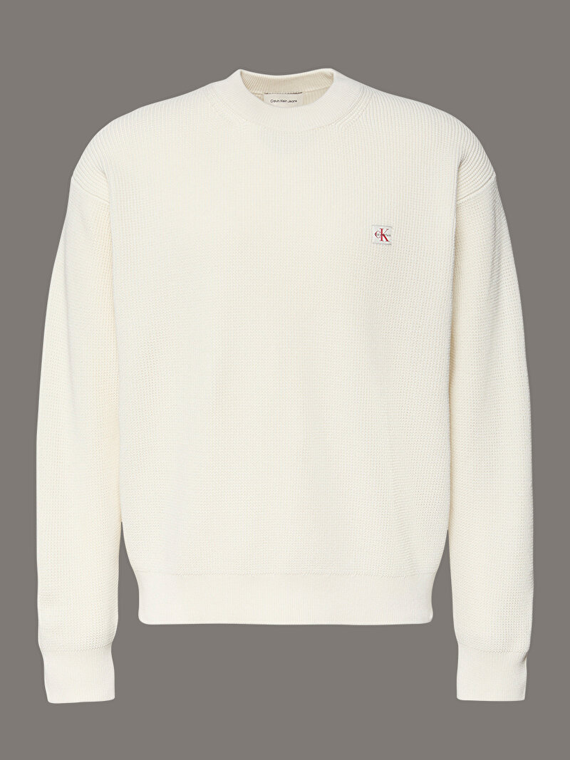 Calvin Klein Beyaz Renkli Erkek Cotton Waffle Kazak