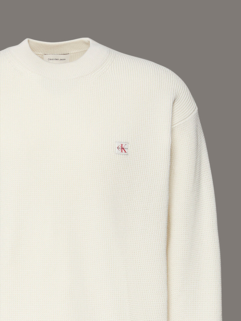 Calvin Klein Beyaz Renkli Erkek Cotton Waffle Kazak