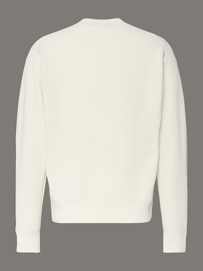 Calvin Klein Beyaz Renkli Erkek Cotton Waffle Kazak