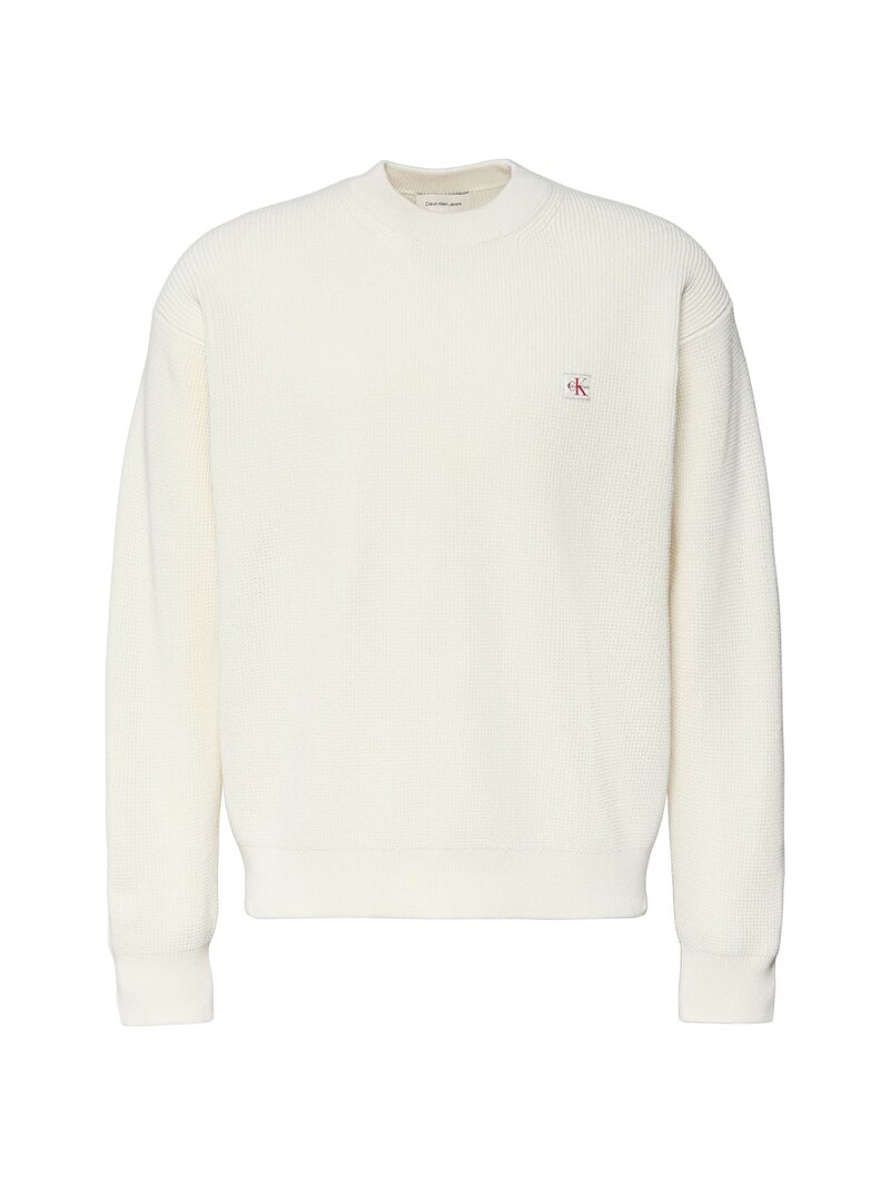 Calvin Klein Beyaz Renkli Erkek Cotton Waffle Kazak