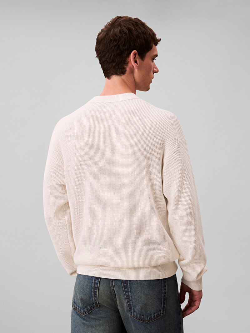 Calvin Klein Beyaz Renkli Erkek Cotton Waffle Kazak