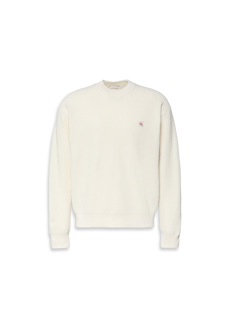 Calvin Klein Beyaz Renkli Erkek Cotton Waffle Kazak