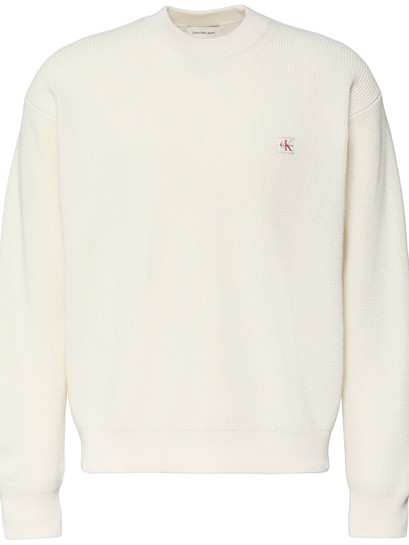 Calvin Klein Beyaz Renkli Erkek Cotton Waffle Kazak