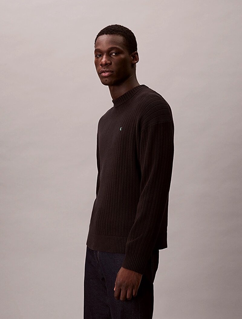 Calvin Klein Siyah Renkli Erkek Vertical Texture Kazak