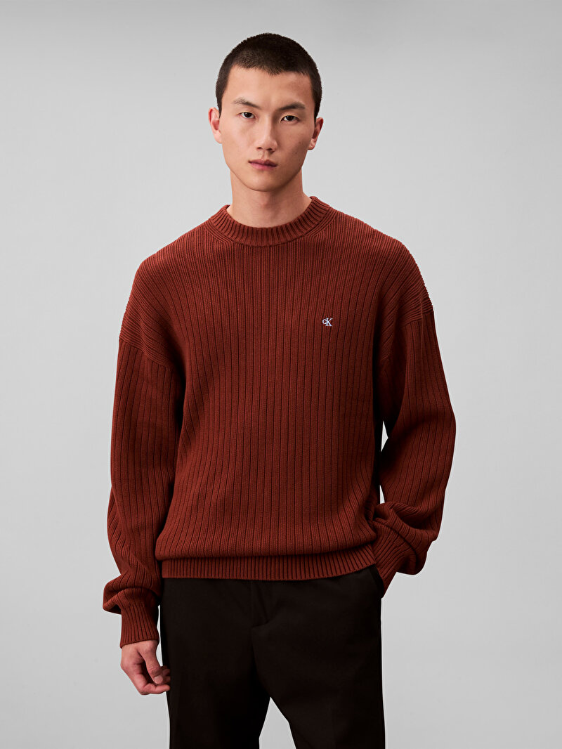 Calvin Klein Kahverengi Renkli Erkek Vertical Texture Kazak