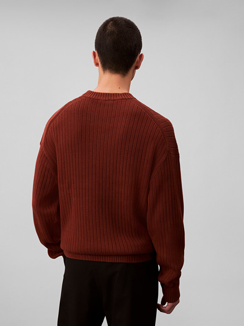 Calvin Klein Kahverengi Renkli Erkek Vertical Texture Kazak