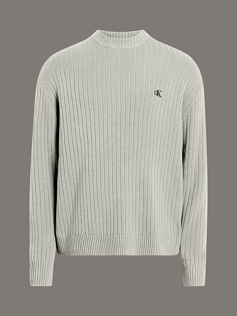 Calvin Klein Gri Renkli Erkek Vertical Texture Kazak