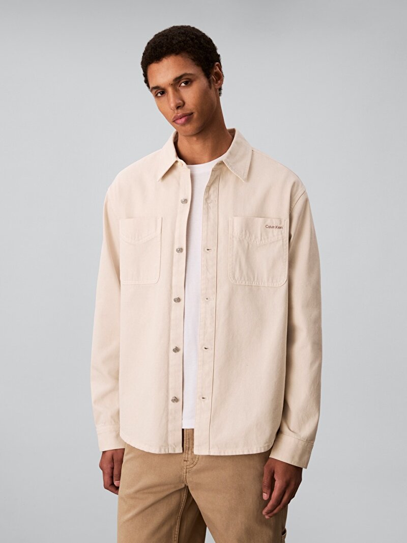 Calvin Klein Bej Renkli Erkek 90s Washed Bone Overshirt Gömlek