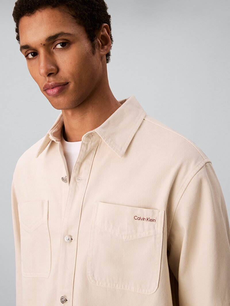 Calvin Klein Bej Renkli Erkek 90s Washed Bone Overshirt Gömlek