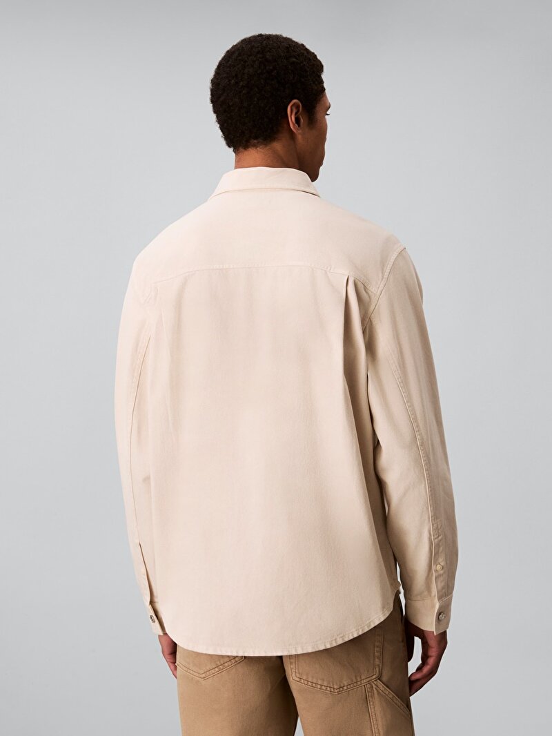 Calvin Klein Bej Renkli Erkek 90s Washed Bone Overshirt Gömlek