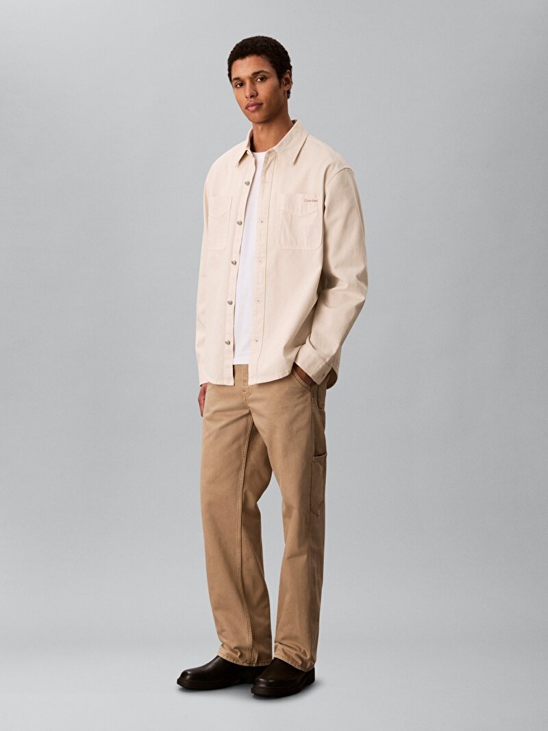 Calvin Klein Bej Renkli Erkek 90s Washed Bone Overshirt Gömlek