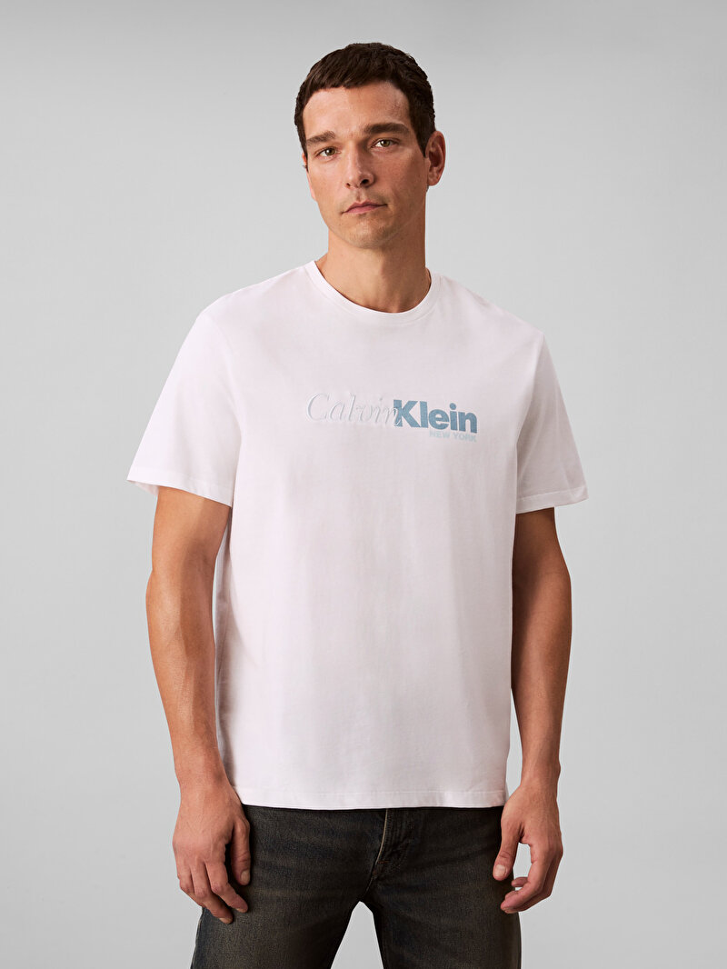 Calvin Klein Beyaz Renkli Erkek 20s Calvin T-shirt