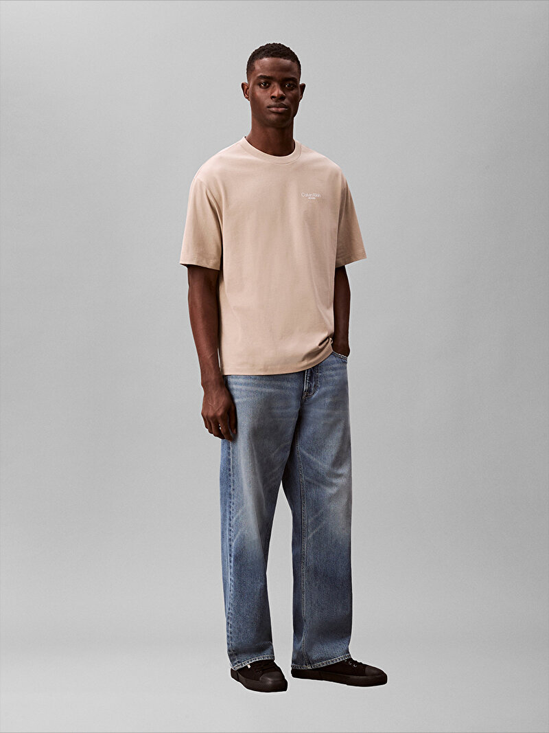 Calvin Klein Bej Renkli Erkek Logo Back Print T-shirt