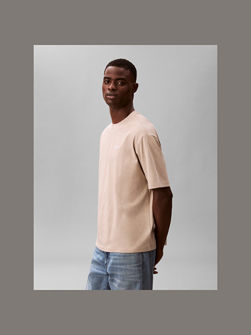Calvin Klein Bej Renkli Erkek Logo Back Print T-shirt