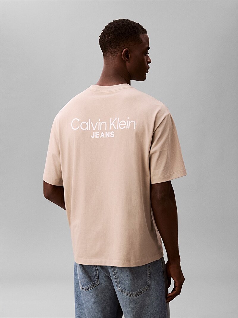 Calvin Klein Bej Renkli Erkek Logo Back Print T-shirt