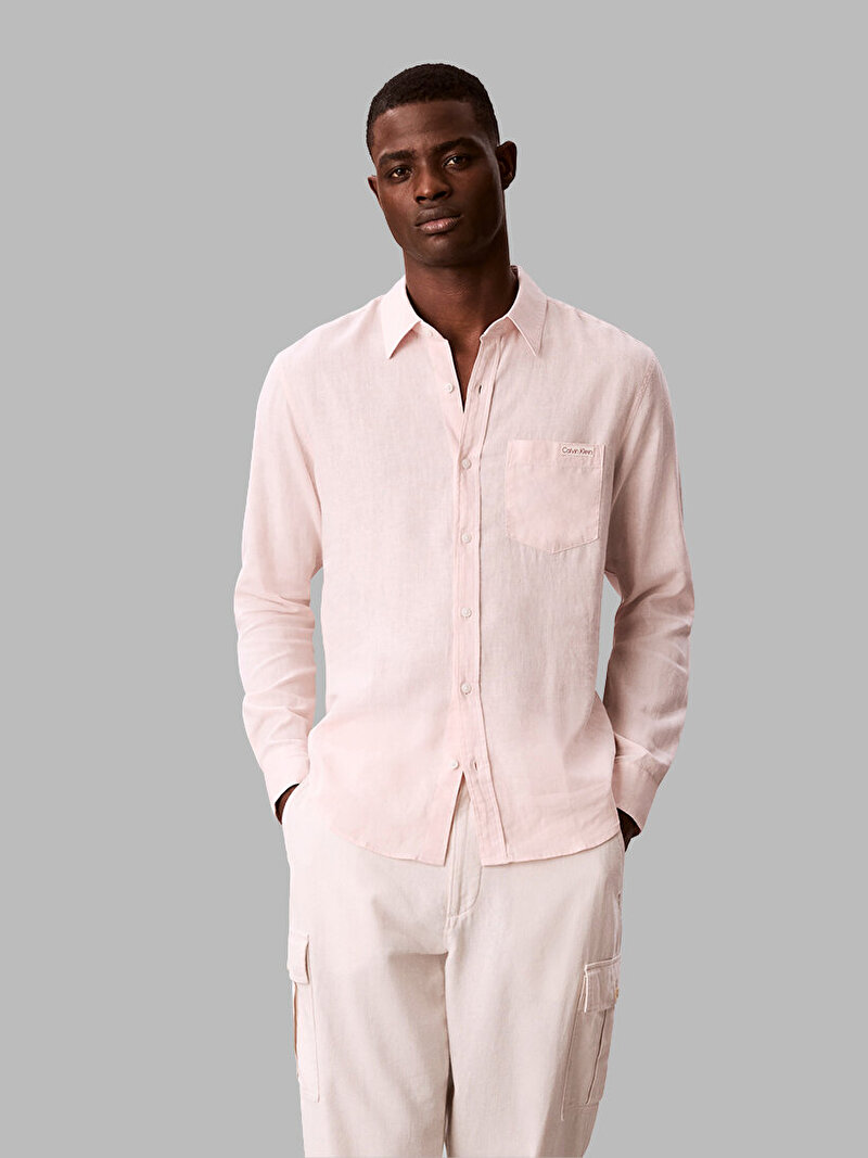 Calvin Klein Bej Renkli Erkek Linen Gömlek