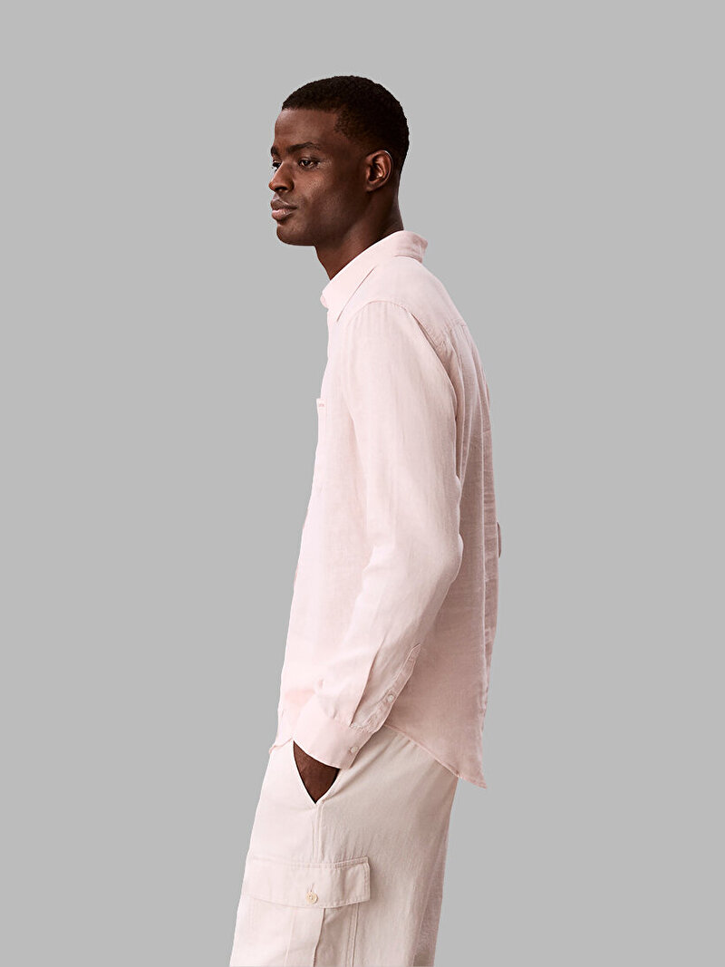 Calvin Klein Bej Renkli Erkek Linen Gömlek