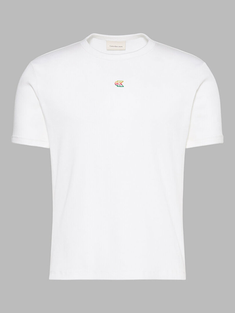Calvin Klein Beyaz Renkli Erkek Rib Slim T-shirt