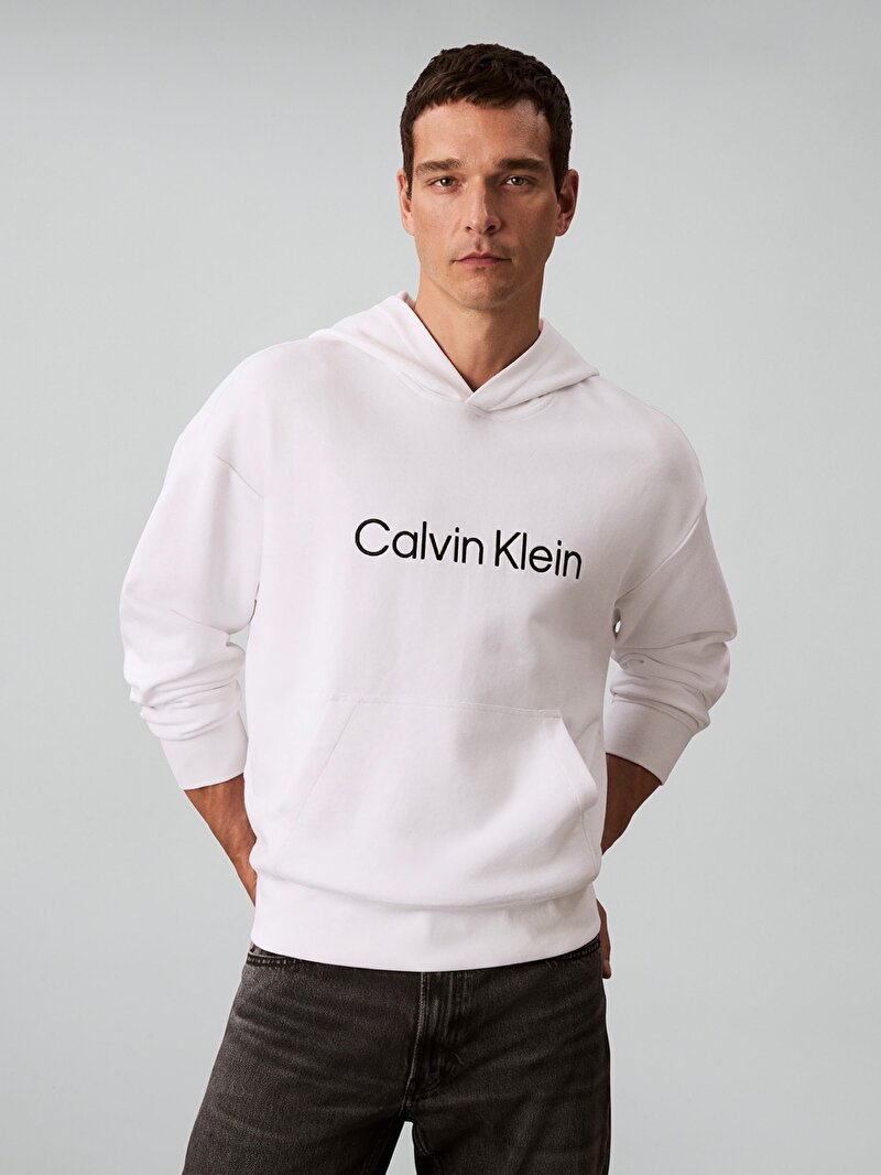 Calvin Klein Beyaz Renkli Erkek Ls Standard Logo Sweatshirt