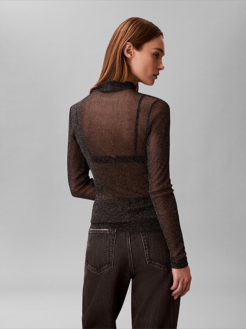 Calvin Klein Siyah Renkli Kadın Lurex Mock Neck Kazak