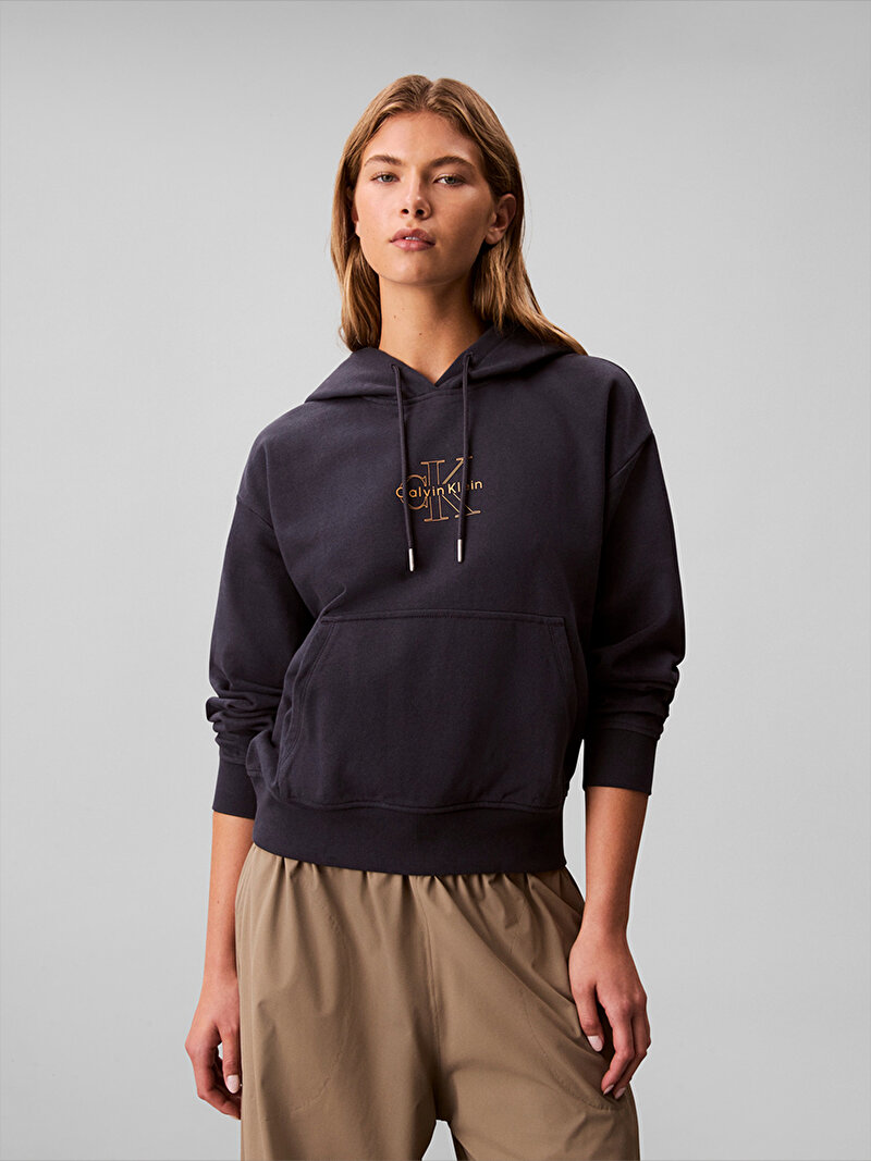 Calvin Klein Lacivert Renkli Kadın Classic Foil Monologo Sweatshirt