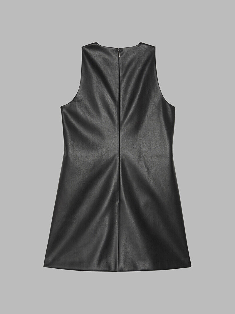 Calvin Klein Siyah Renkli Kadın Faux Leather Mini Elbise