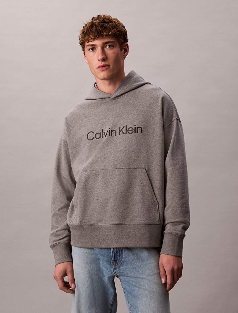 Calvin Klein Gri Renkli Erkek Standard Logo Sweatshirt