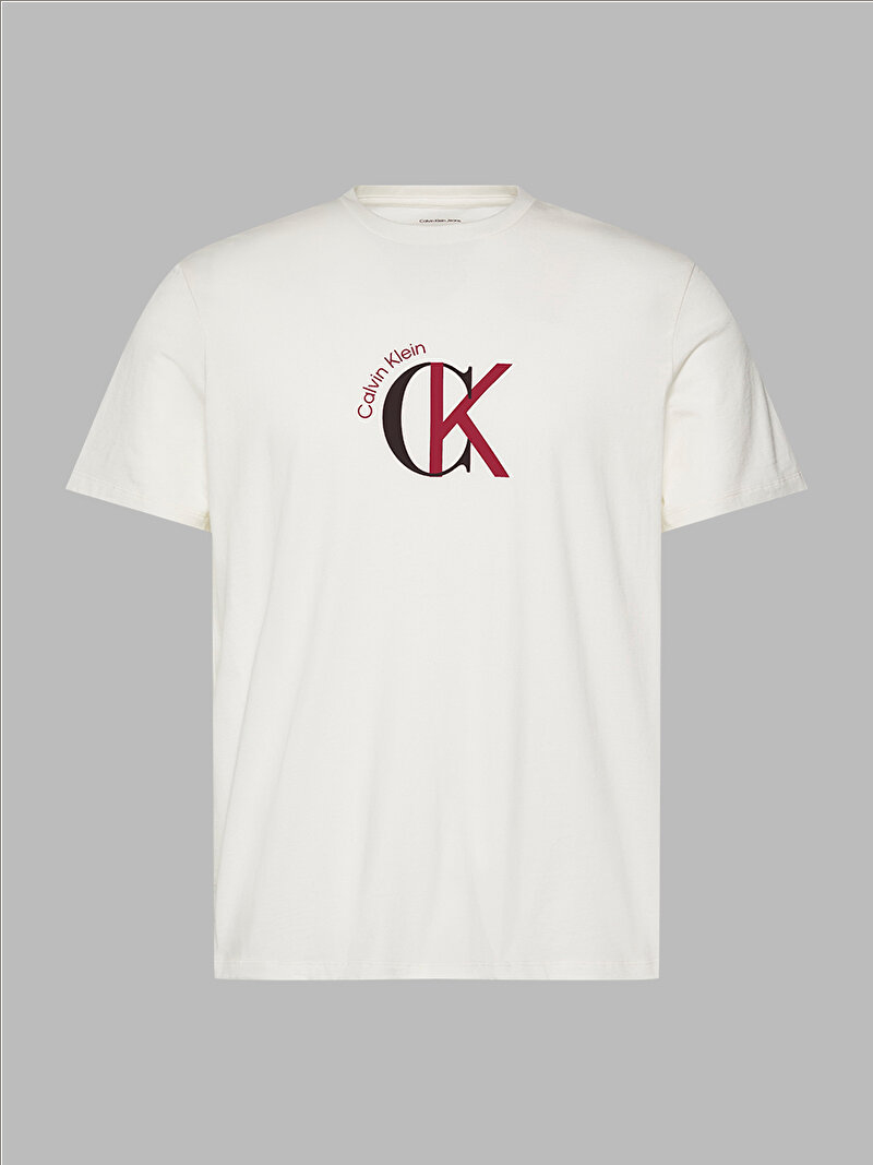 Calvin Klein Beyaz Renkli Erkek 30s Calvin T-shirt