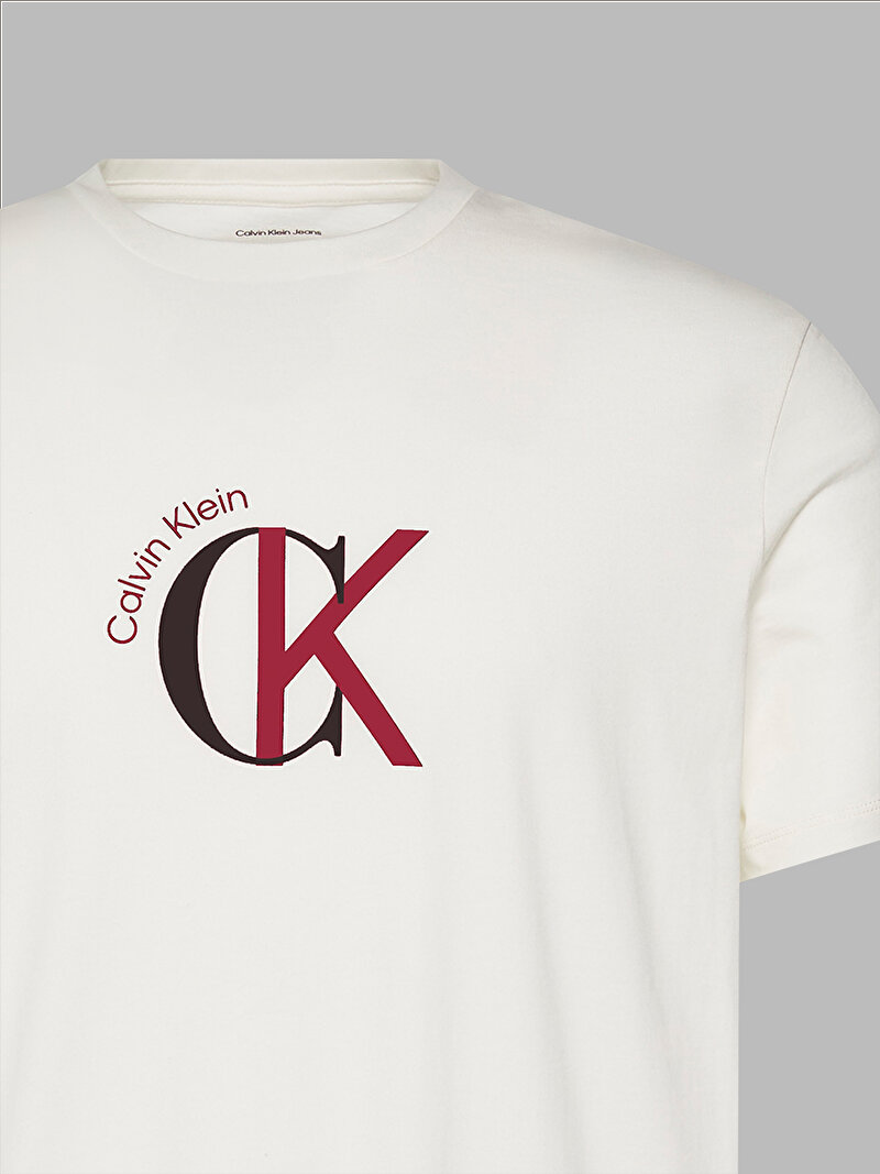 Calvin Klein Beyaz Renkli Erkek 30s Calvin T-shirt