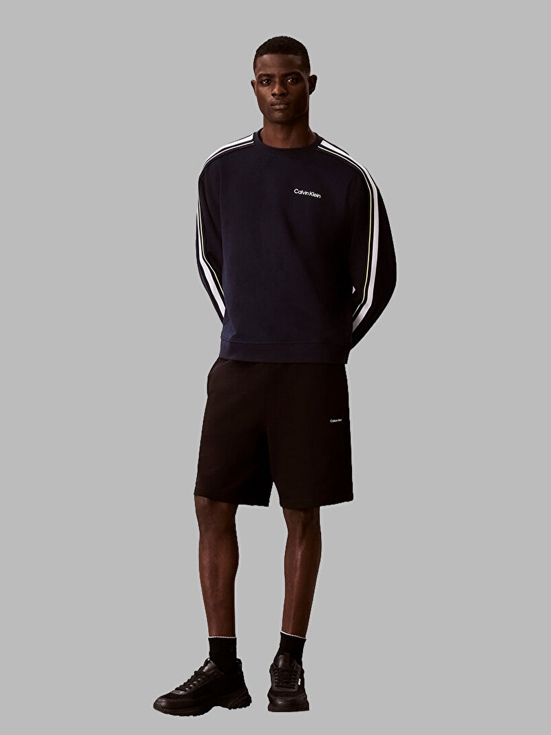 Calvin Klein Mavi Renkli Erkek Logo Tape Crew Sweatshirt