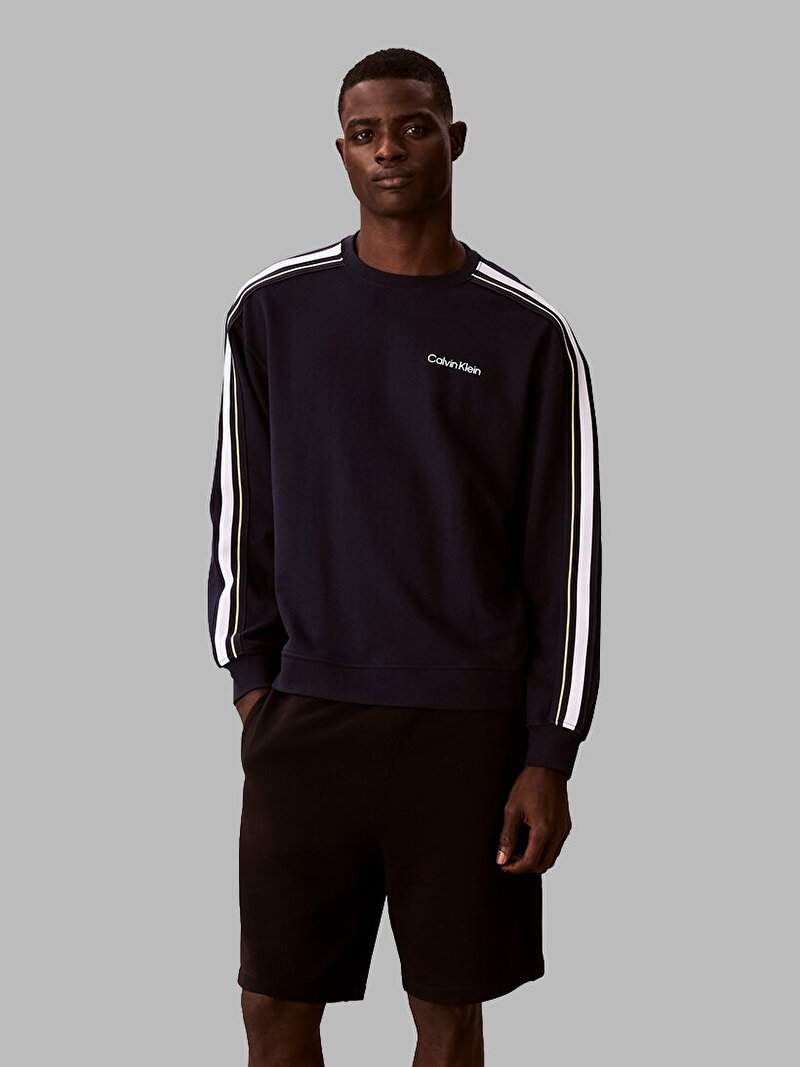 Calvin Klein Mavi Renkli Erkek Logo Tape Crew Sweatshirt