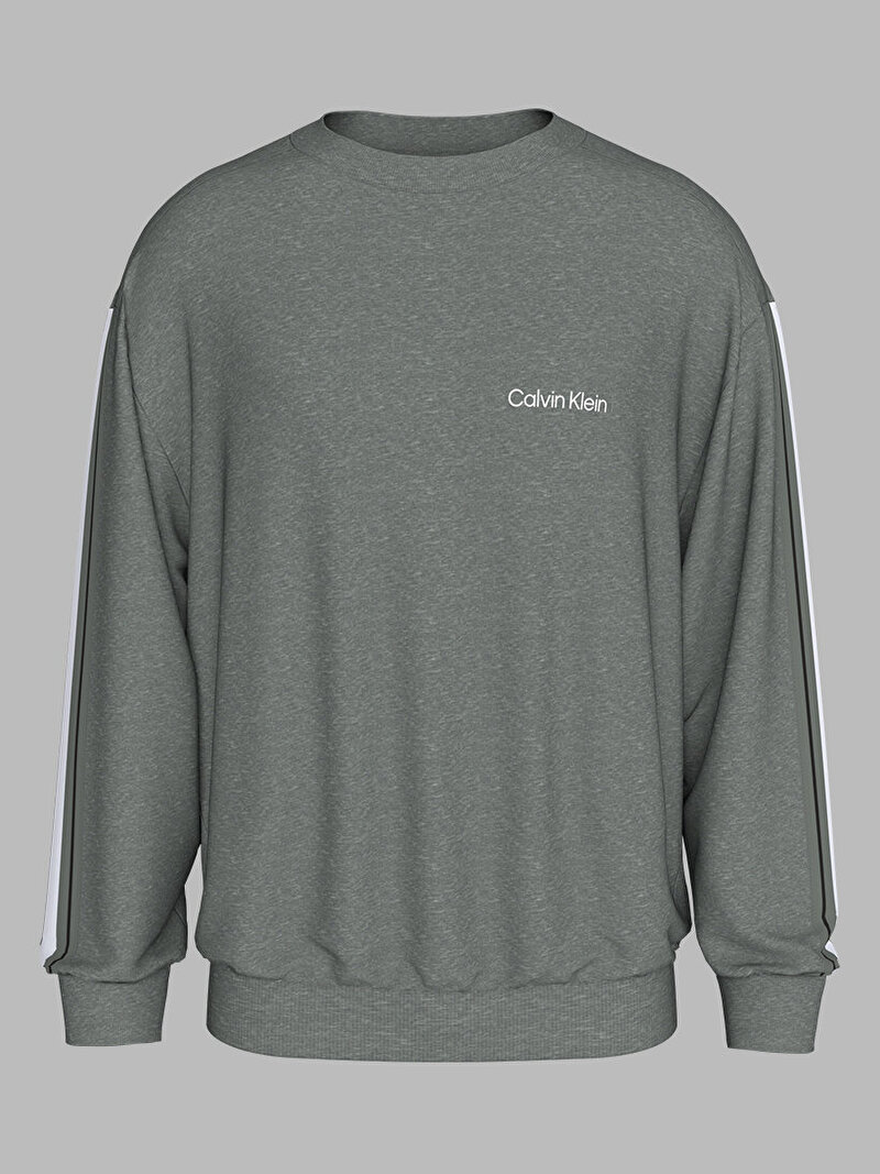 Calvin Klein Gri Renkli Erkek Logo Tape Crew Sweatshirt