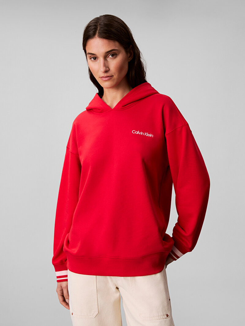 Calvin Klein Kırmızı Renkli Kadın Rib Hoodie