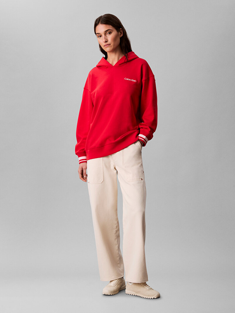Calvin Klein Kırmızı Renkli Kadın Rib Hoodie