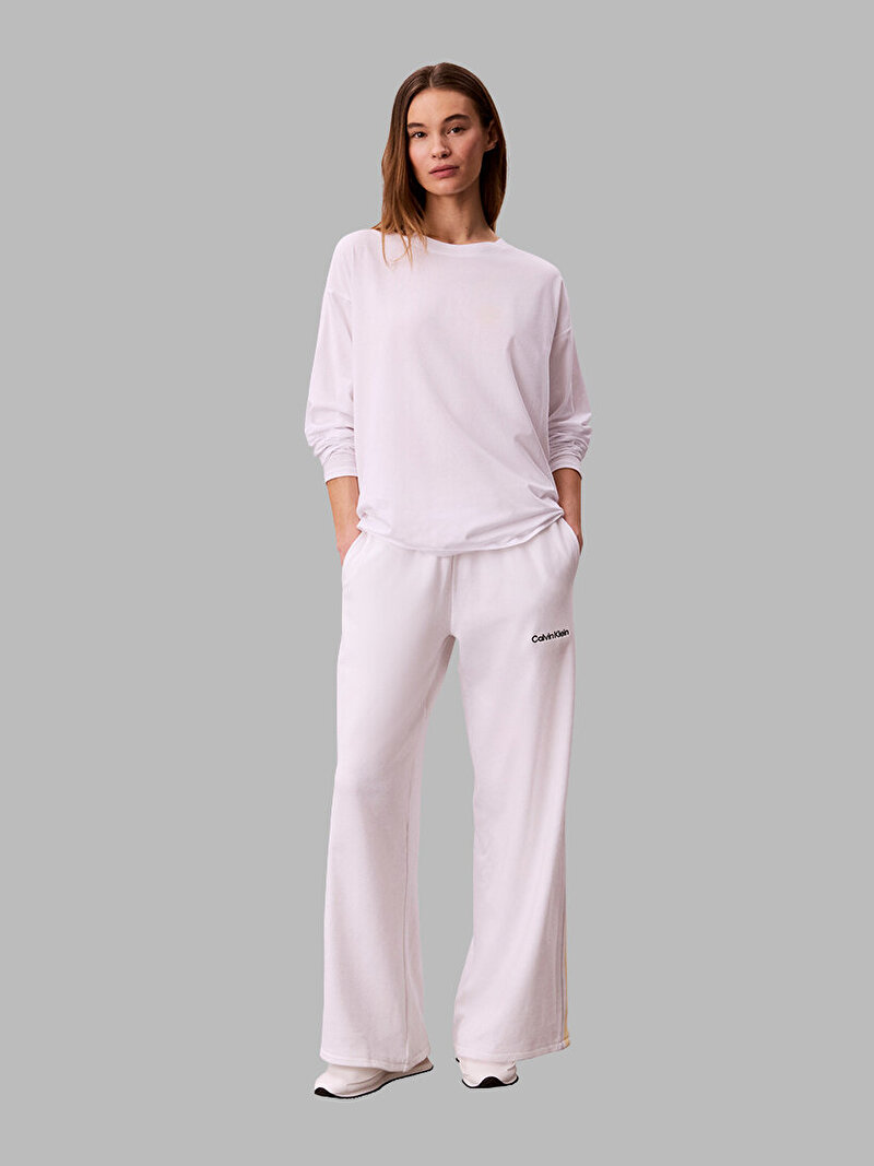 Calvin Klein Beyaz Renkli Kadın French Terry Wide Eşofman Altı