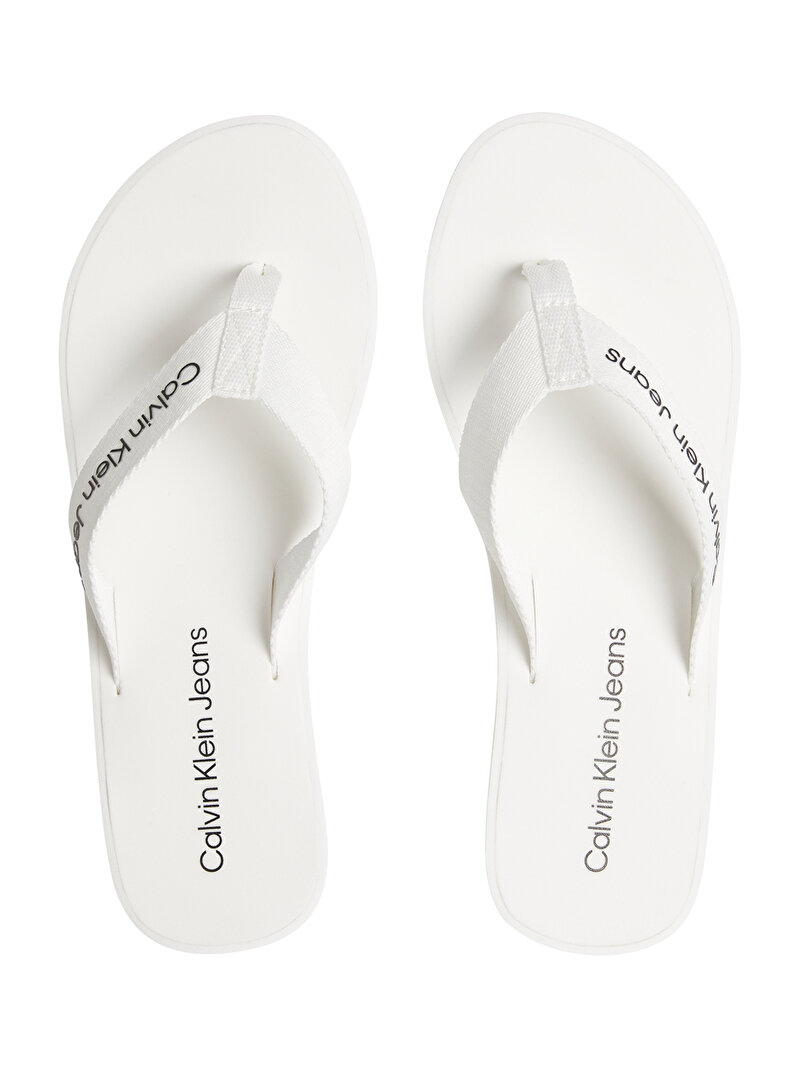 Calvin Klein Beyaz Renkli Kadın Monogram Beyaz Parmak Arası Terlik