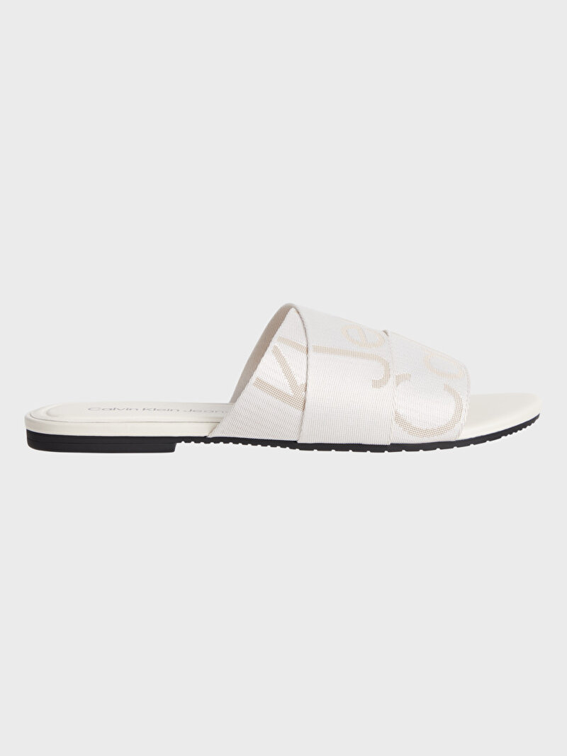 Calvin Klein Beyaz Renkli Kadın Flat Slide Terlik