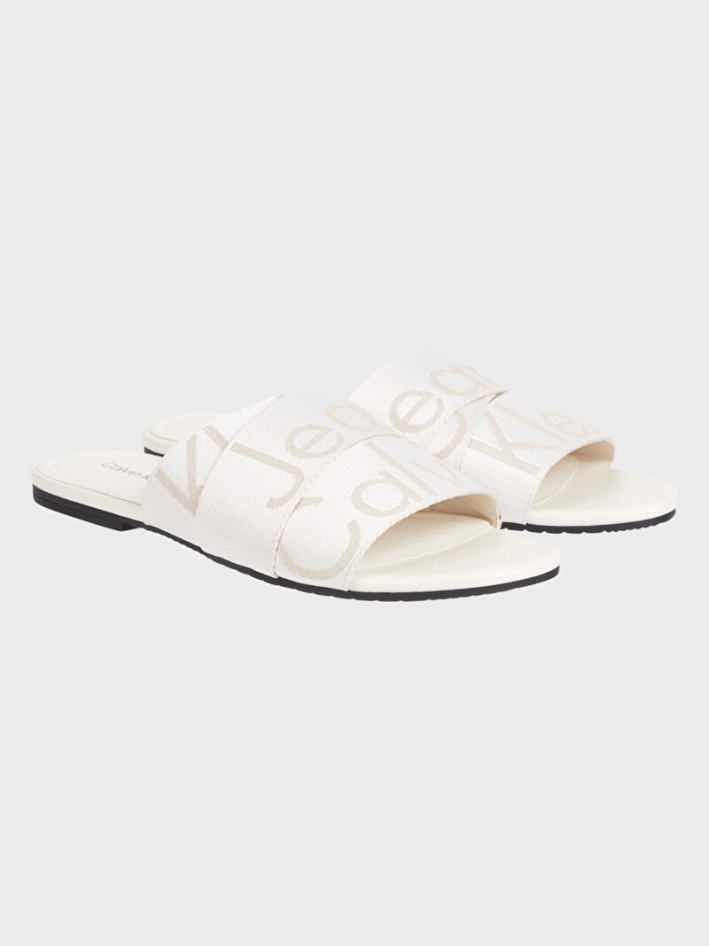 Calvin Klein Beyaz Renkli Kadın Flat Slide Terlik